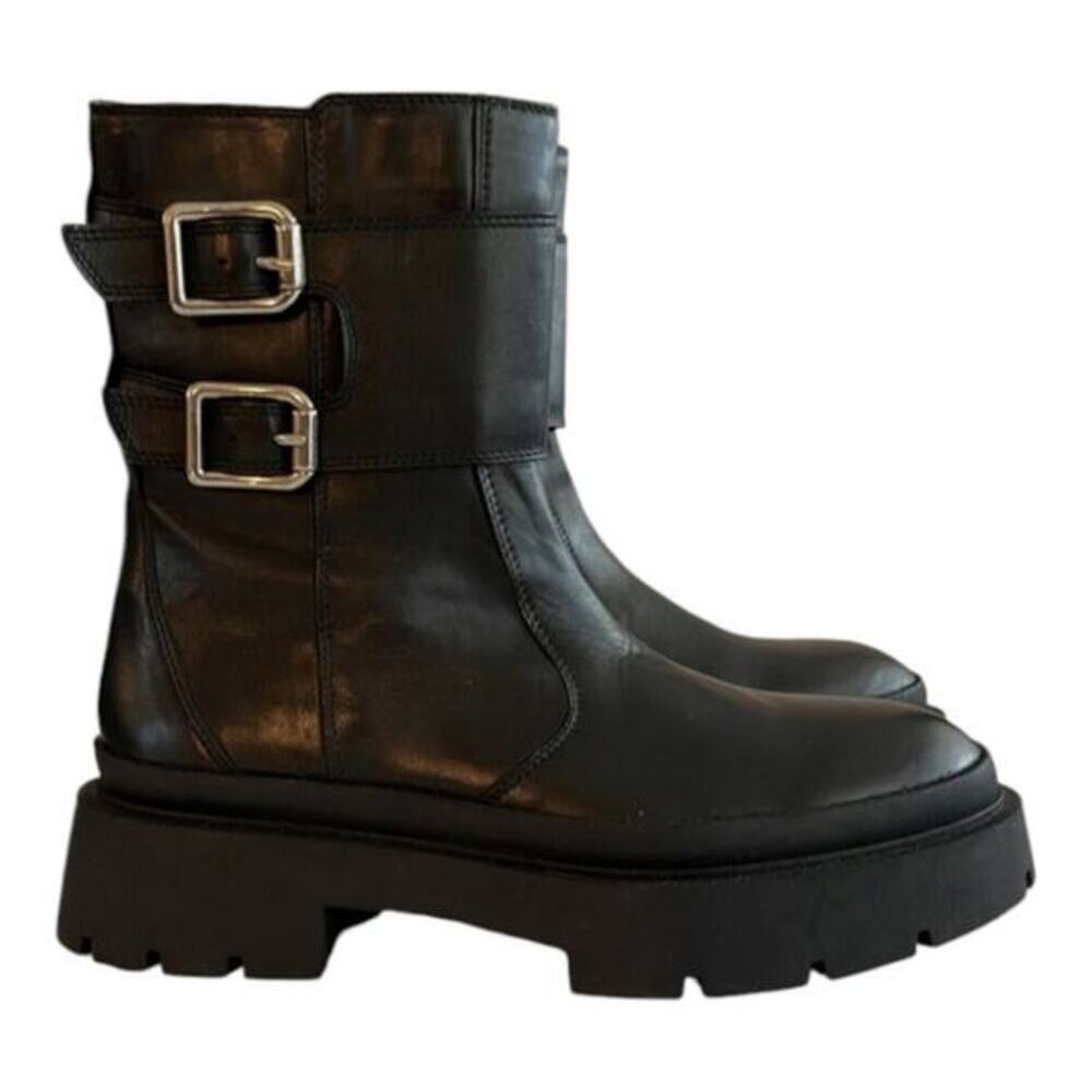 Zara Buckled Moto Goth Streetwear Lug SOLE Contemporary‎ Boots Size 37 US 6.5 - Picture 8 of 16
